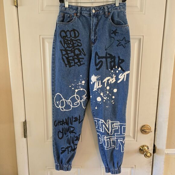 S.O.N.G. Denim - SONG Y2K Women Graffiti Denim Jogger Art Jeans Size 9 Graphic Grunge Punk Skater